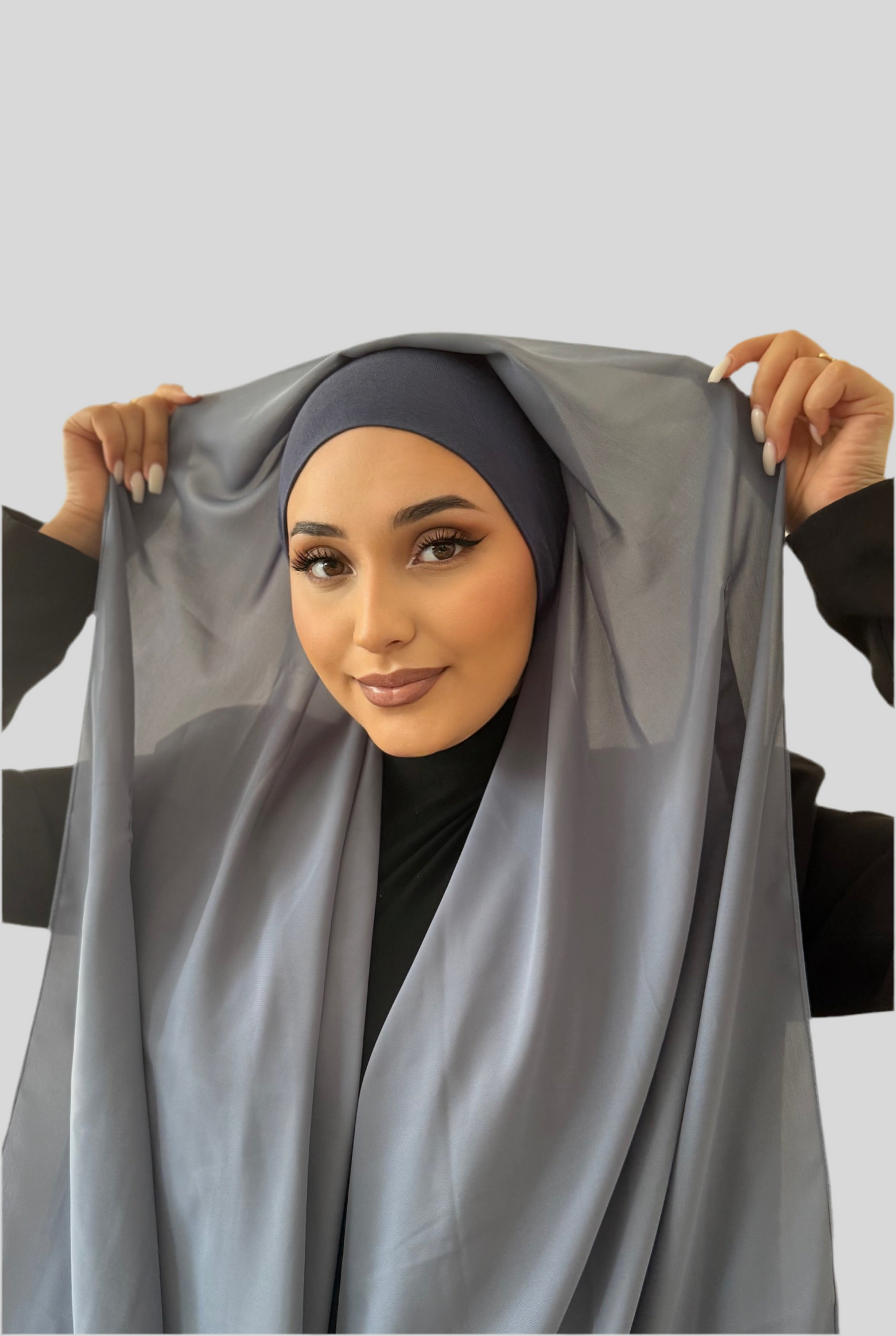 Hijab Express Anti glisse Soie de Médine – Set complet Élégance Premium XL – Concept inédit - Bleu Brumeux