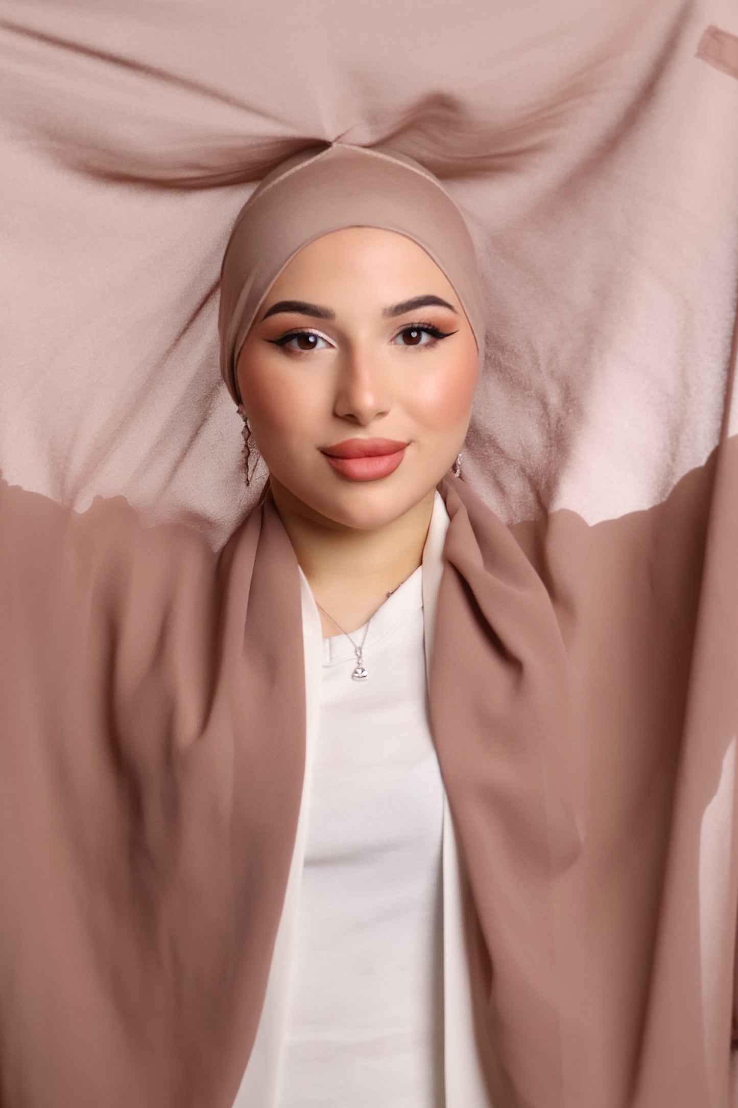 Express Premium Chiffon Hijab with Magnetic Closure System and Integrated Bonnet - Nude