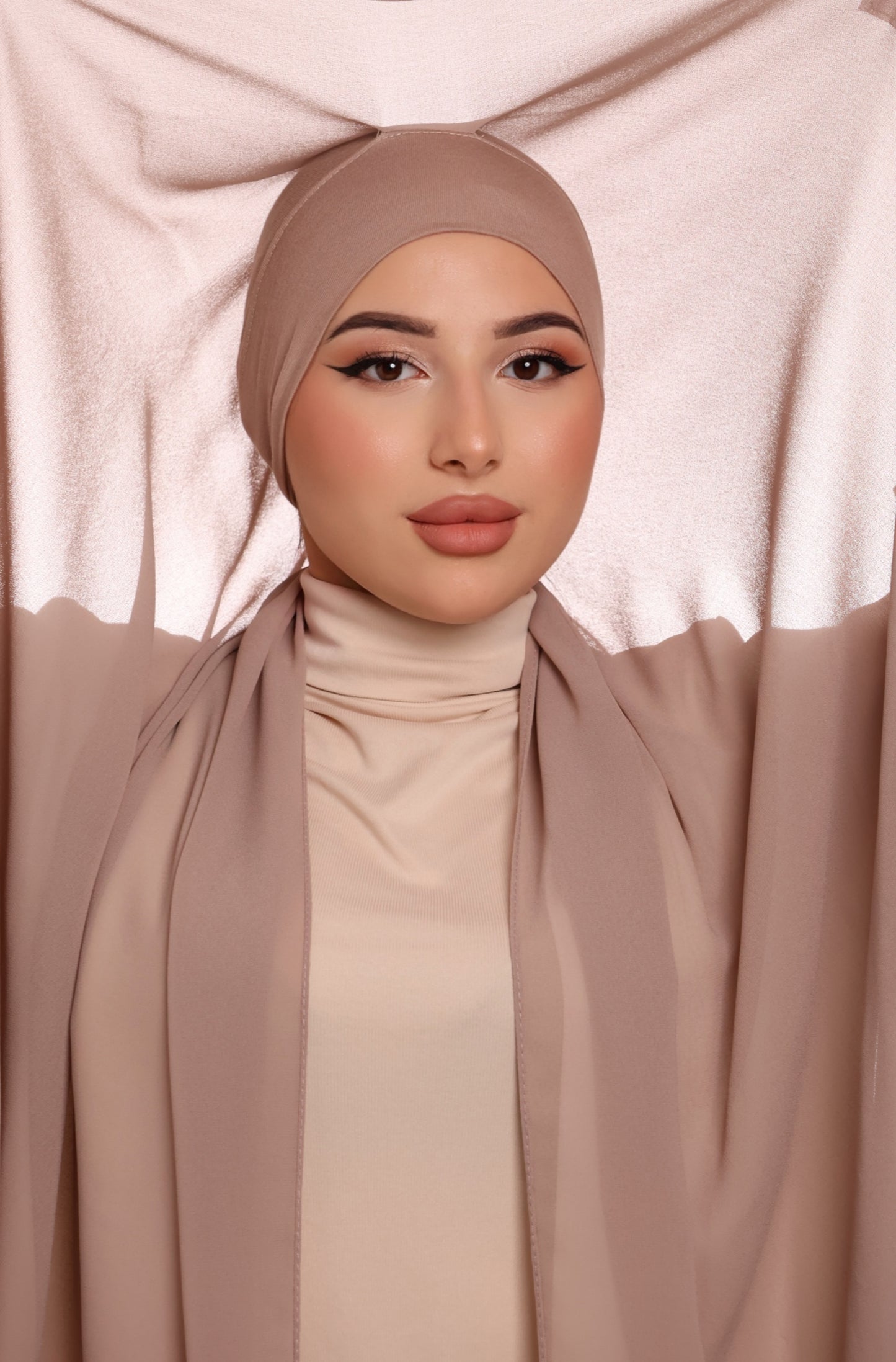 Express Premium Chiffon Hijab with Magnetic Closure System and Integrated Bonnet - Beige