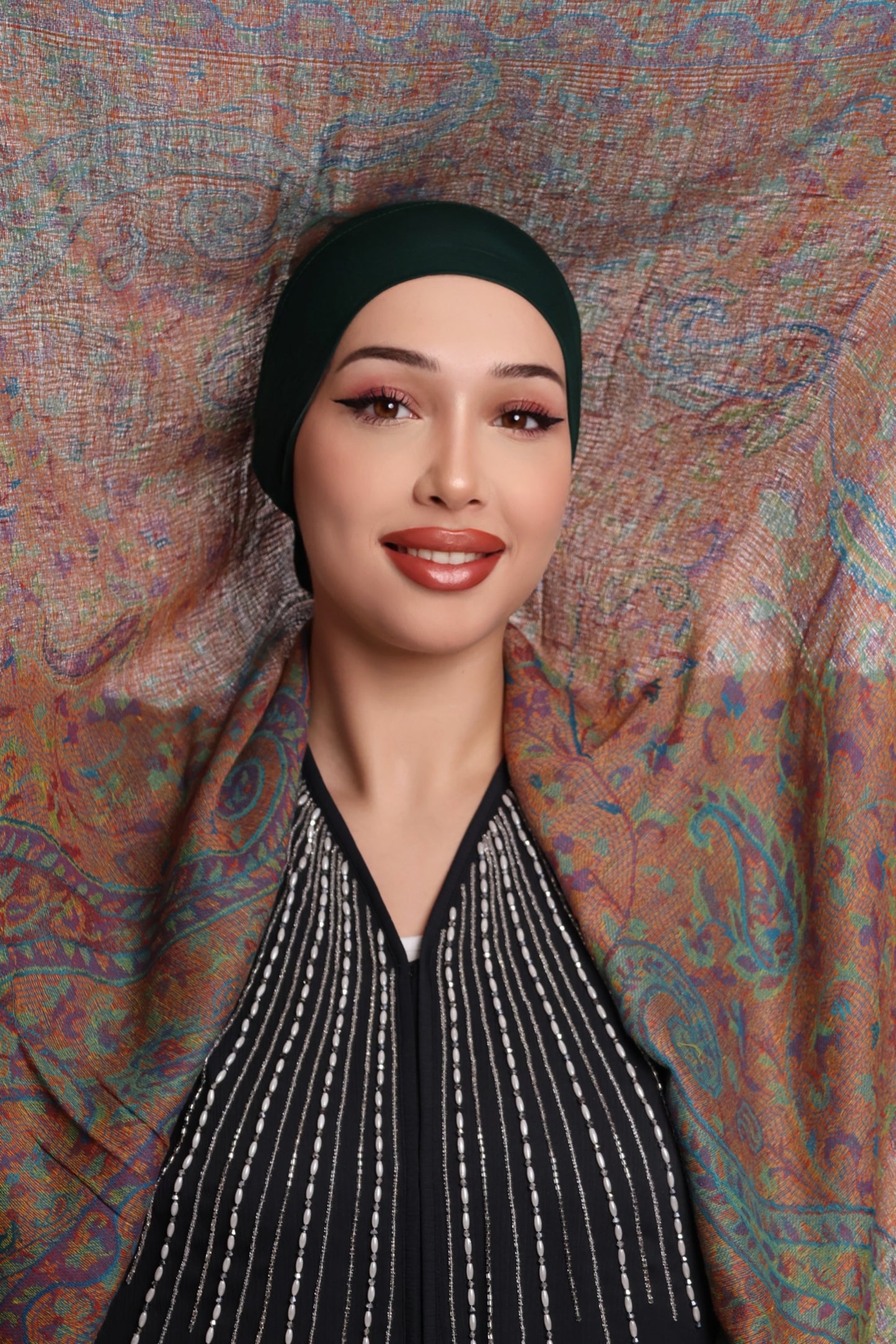 Hijab Premium Express Pashmina en Cachemire― Bleu/Vert