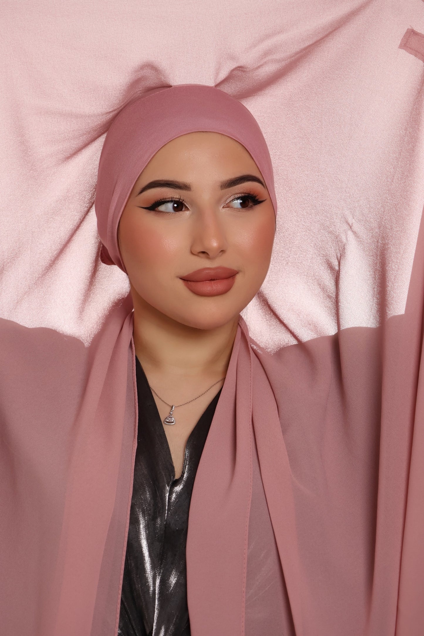 Express Premium Chiffon Hijab with Magnetic Closure System and Integrated Bonnet - Pink