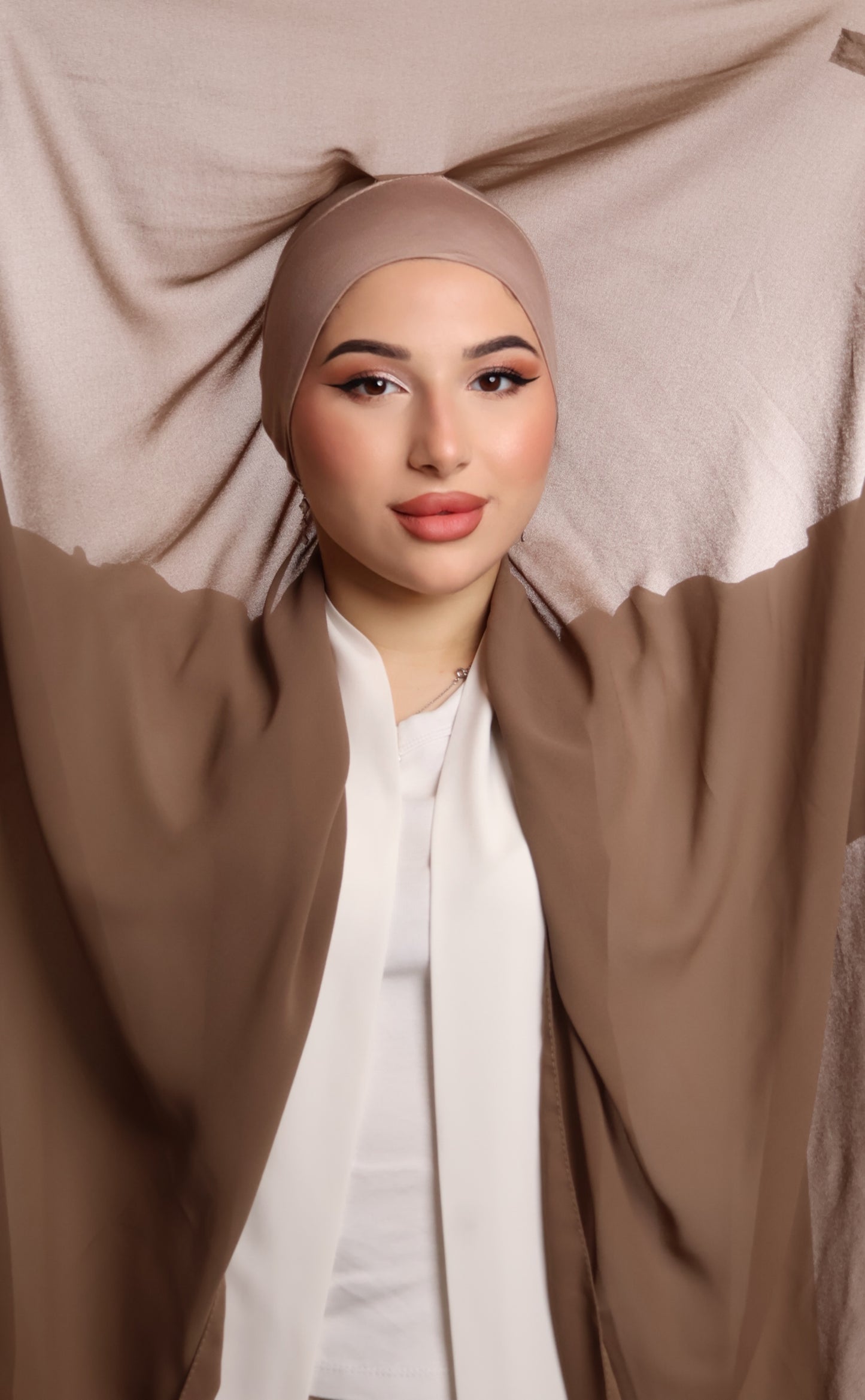 Express Premium Chiffon Hijab with Magnetic Closure System and Integrated Bonnet - Praline