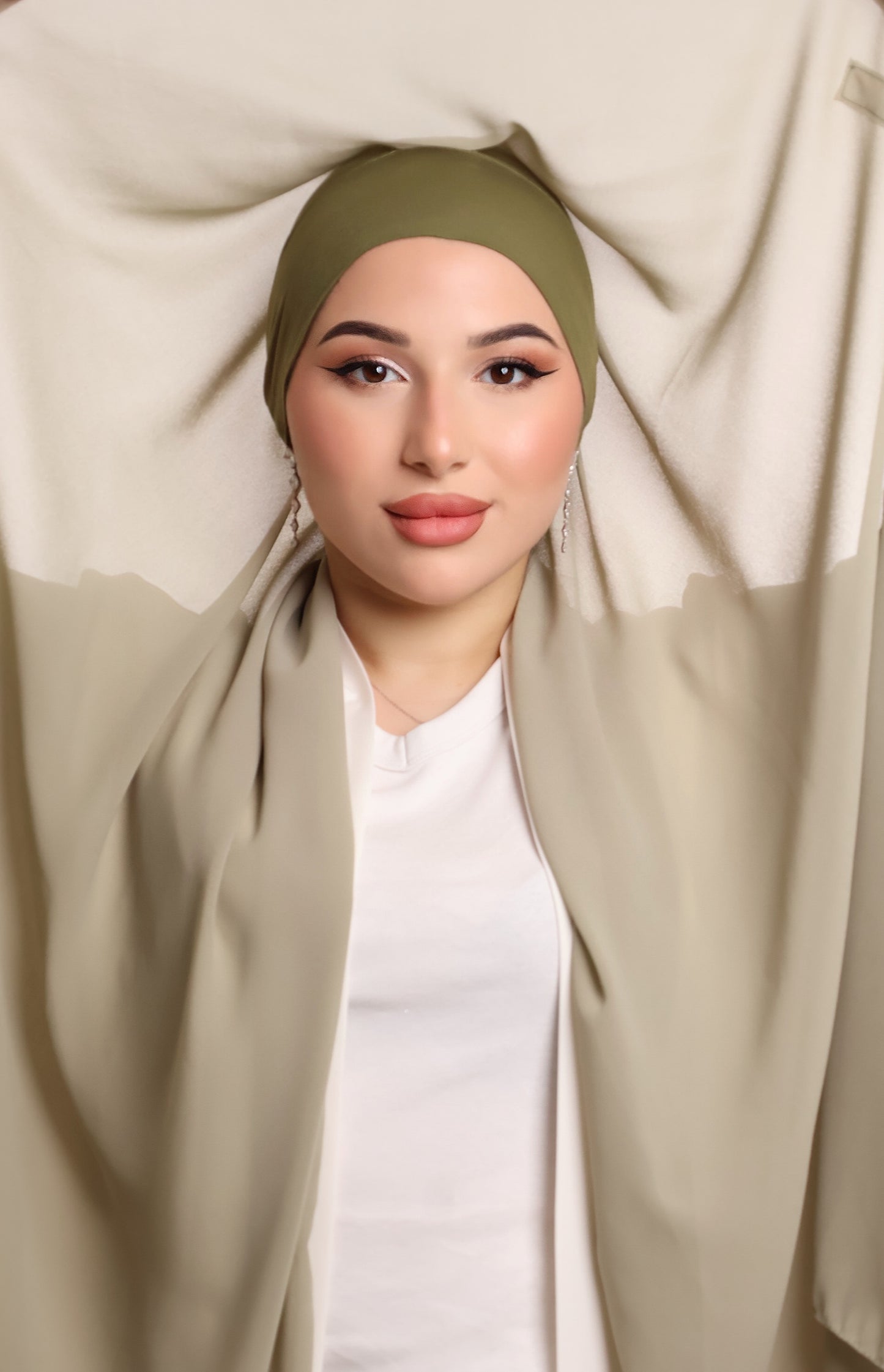 Express Premium Chiffon Hijab with Magnetic Closure System and Integrated Bonnet - Light Beige