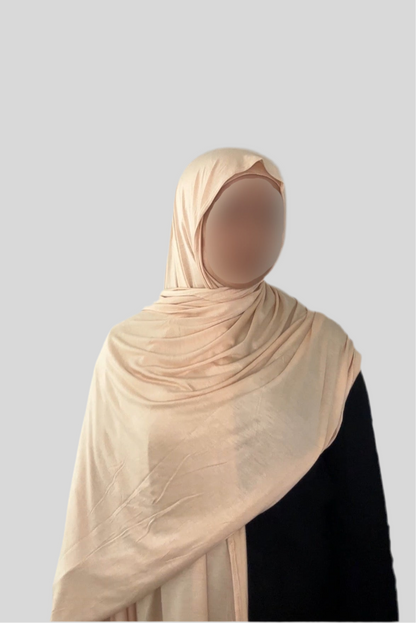Hijab Express Perfection – Bonnet à Nouer Intérieur Satin + Voile Jersey Coton Modal avec Aimants – Qualité Supérieure XL – Beige Clair