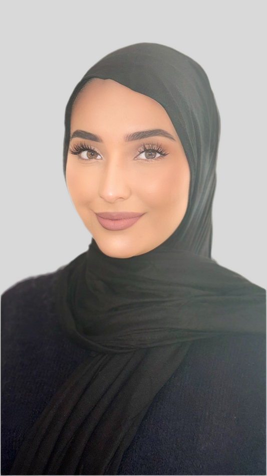 Hijab Express Perfection – Bonnet à Nouer Intérieur Satin + Voile Jersey Coton Modal avec Aimants – Qualité Supérieure XL – Noir