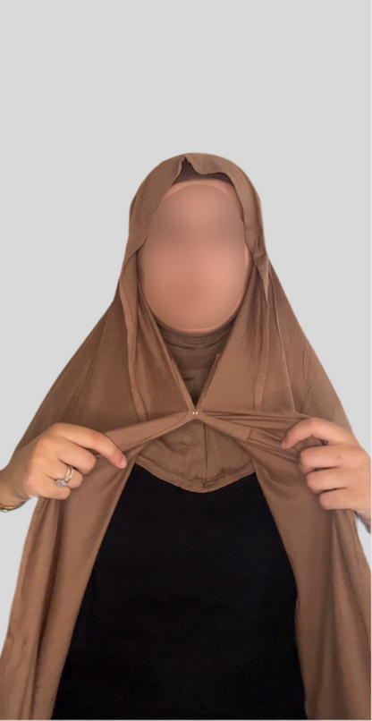 Hijab Express Confort Ultime – Sous-Hijab intégral + Voile Jersey Coton Modal avec Aimants – Qualité Supérieure XL – Mocha