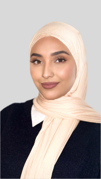 Hijab Express Confort Ultime – Sous-Hijab intégral + Voile Jersey Coton Modal avec Aimants – Qualité Supérieure XL – Beige Clair