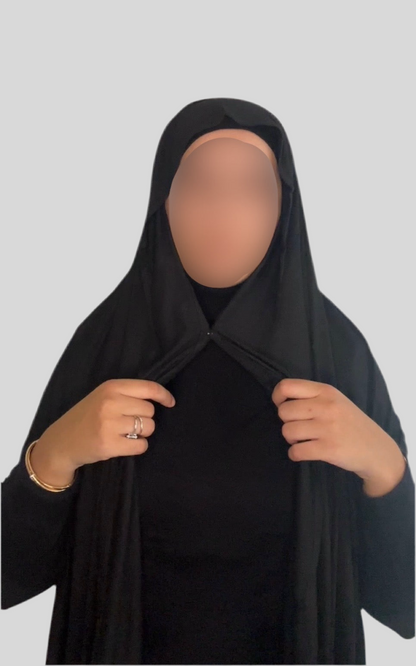 Hijab Express Perfection – Bonnet à Nouer Intérieur Satin + Voile Jersey Coton Modal avec Aimants – Qualité Supérieure XL – Noir