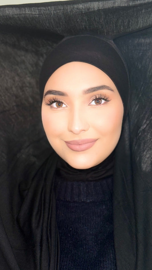 Hijab Express Confort Ultime – Sous-Hijab intégral + Voile Jersey Coton Modal avec Aimants – Qualité Supérieure XL – Noir