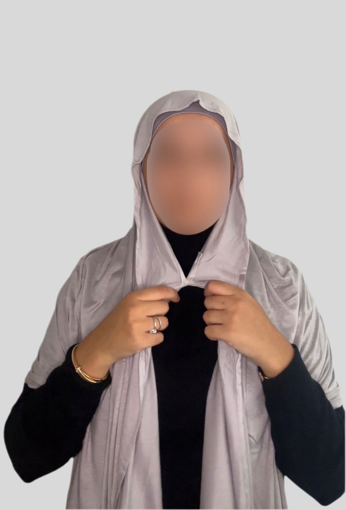 Hijab Express Perfection – Bonnet à Nouer Intérieur Satin + Voile Jersey Coton Modal avec Aimants – Qualité Supérieure XL – Gris Clair