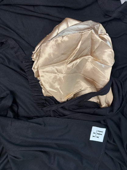 Hijab Express Perfection – Bonnet à Nouer Intérieur Satin + Voile Jersey Coton Modal avec Aimants – Qualité Supérieure XL – Noir