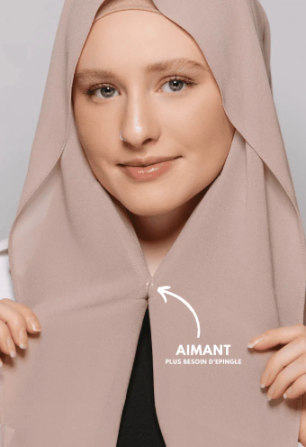 Express Premium Chiffon Hijab with Magnetic Closure System and Integrated Bonnet - Beige