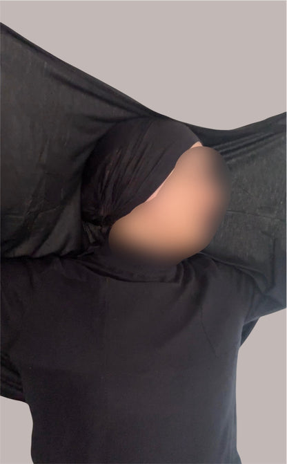 Hijab Express Perfection – Bonnet à Nouer Intérieur Satin + Voile Jersey Coton Modal avec Aimants – Qualité Supérieure XL – Noir