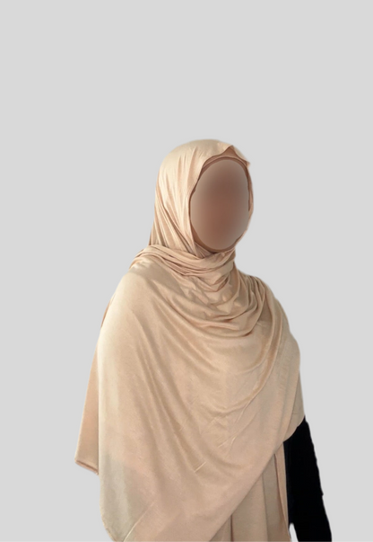 Hijab Express Perfection – Bonnet à Nouer Intérieur Satin + Voile Jersey Coton Modal avec Aimants – Qualité Supérieure XL – Beige Clair