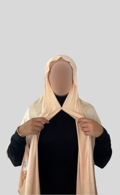 Hijab Express Perfection – Bonnet à Nouer Intérieur Satin + Voile Jersey Coton Modal avec Aimants – Qualité Supérieure XL – Beige Clair