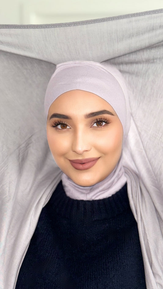 Hijab Express Confort Ultime – Sous-Hijab intégral + Voile Jersey Coton Modal avec Aimants – Qualité Supérieure XL – Gris Clair