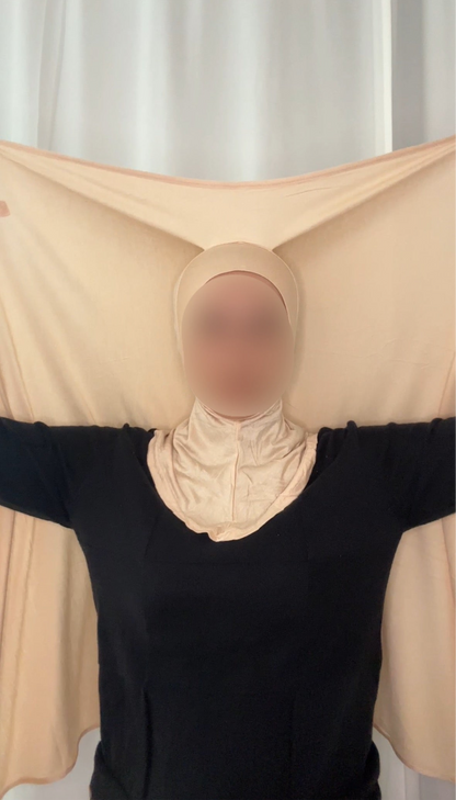 Hijab Express Confort Ultime – Sous-Hijab intégral + Voile Jersey Coton Modal avec Aimants – Qualité Supérieure XL – Beige Clair