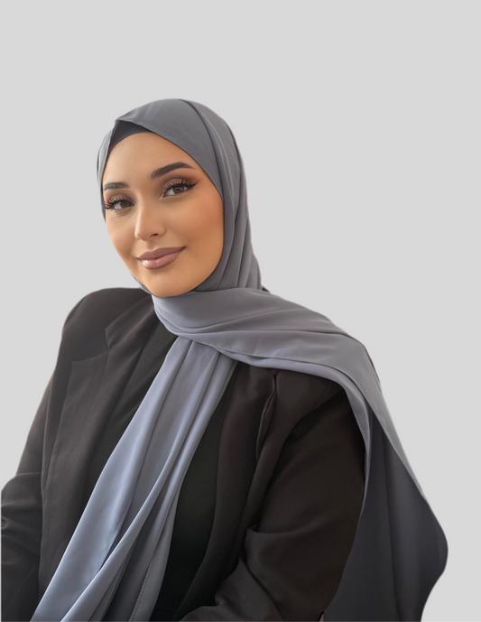 Hijab Express Anti glisse Soie de Médine – Set complet Élégance Premium XL – Concept inédit - Bleu Brumeux