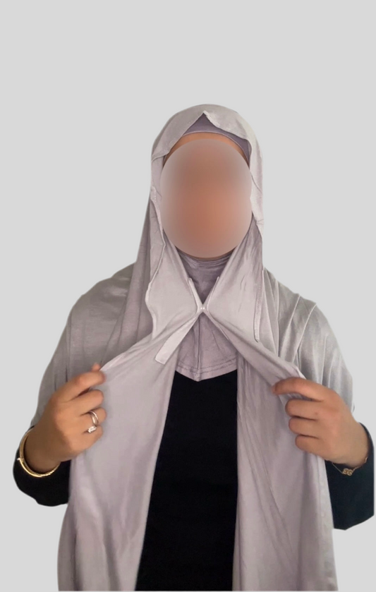 Hijab Express Confort Ultime – Sous-Hijab intégral + Voile Jersey Coton Modal avec Aimants – Qualité Supérieure XL – Gris Clair