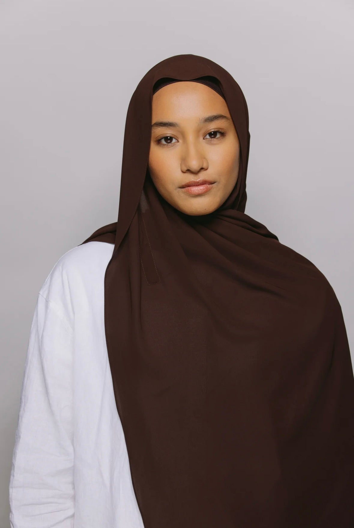 Express Premium Chiffon Hijab with Magnetic Closure System and Integrated Bonnet - Brown