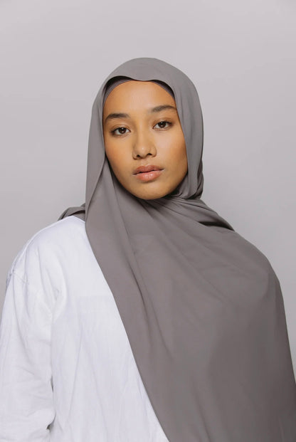 Express Premium Chiffon Hijab mit Magnetverschluss-System und integrierter Haube - Grau