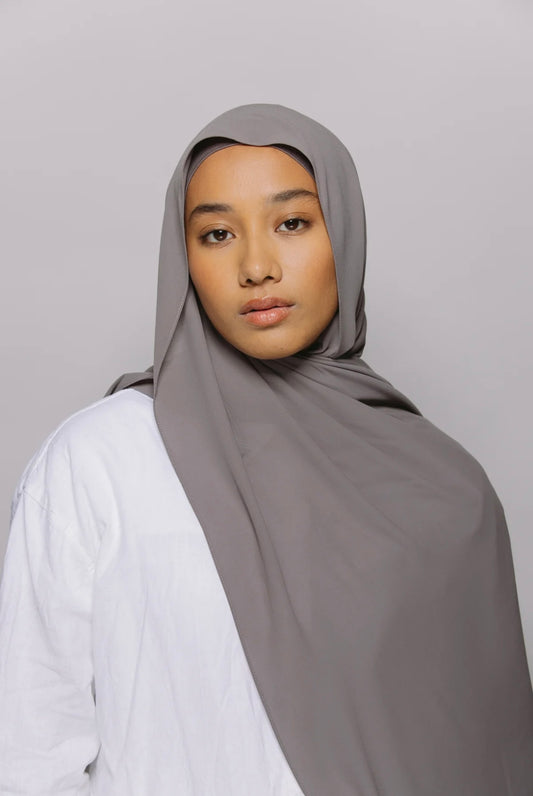 Express Premium Chiffon Hijab with Magnetic Closure System and Integrated Bonnet - Grey