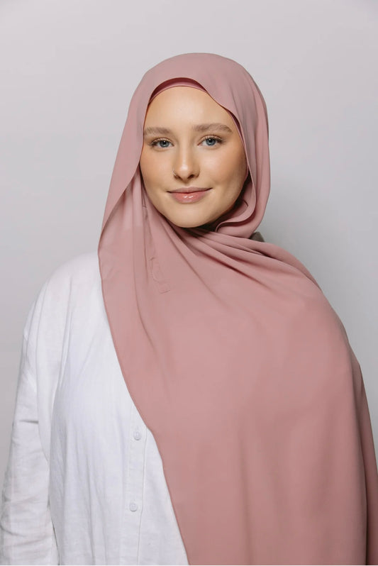 Express Premium Chiffon Hijab with Magnetic Closure System and Integrated Bonnet - Pink