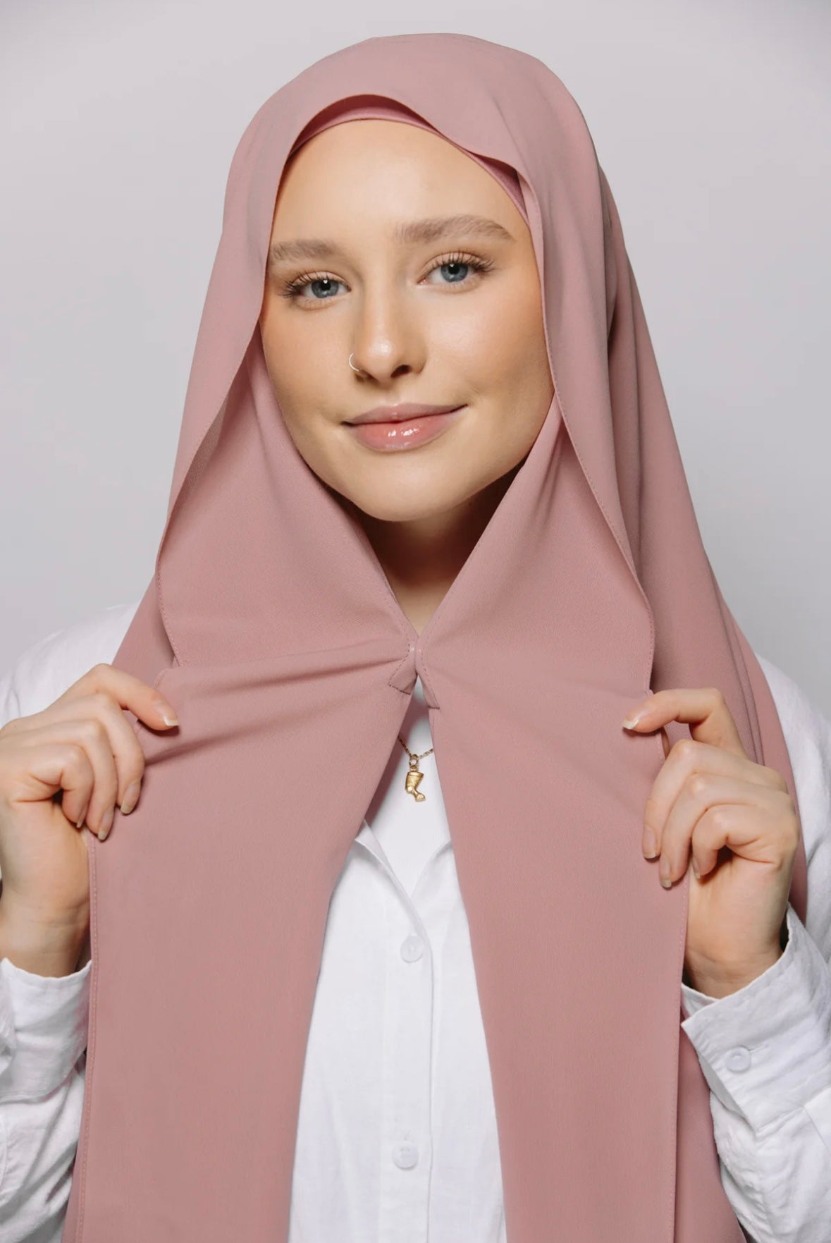 Express Premium Chiffon Hijab mit Magnetverschluss-System und integrierter Haube - Rosa