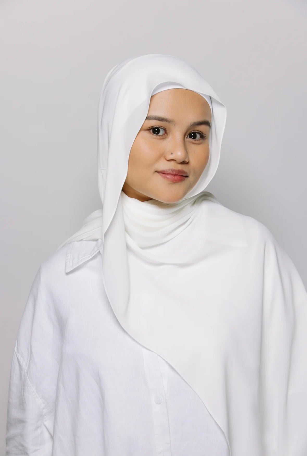 Express Premium Chiffon Hijab with Magnetic Closure System and Integrated Bonnet - White