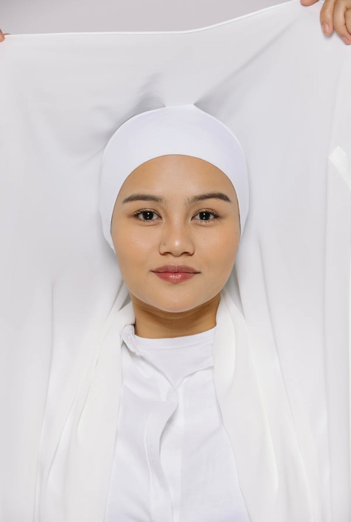 Express Premium Chiffon Hijab with Magnetic Closure System and Integrated Bonnet - White