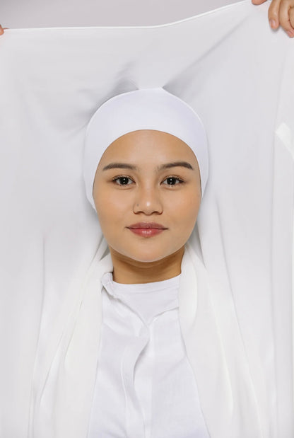 Express Premium Chiffon Hijab with Magnetic Closure System and Integrated Bonnet - White