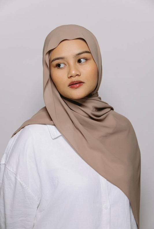 Express Premium Chiffon Hijab with Magnetic Closure System and Integrated Bonnet - Praline