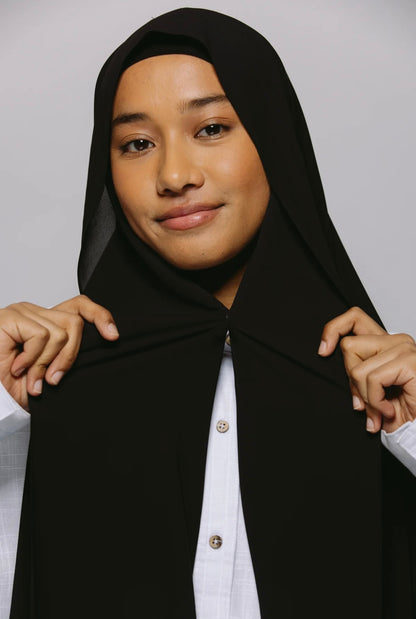 Express Premium Chiffon Hijab mit Magnetverschluss-System und integrierter Haube - Schwarz