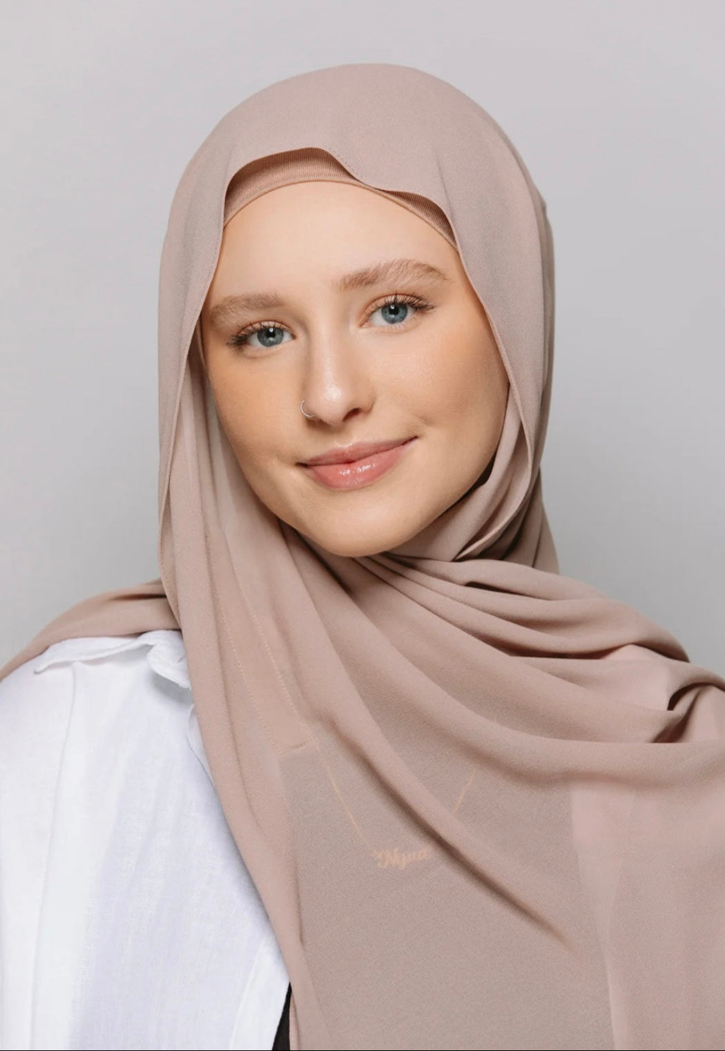 Express Premium Chiffon Hijab with Magnetic Closure System and Integrated Bonnet - Beige