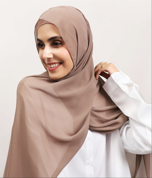 Express Premium Chiffon Hijab with Magnetic Closure System and Integrated Bonnet - Nude